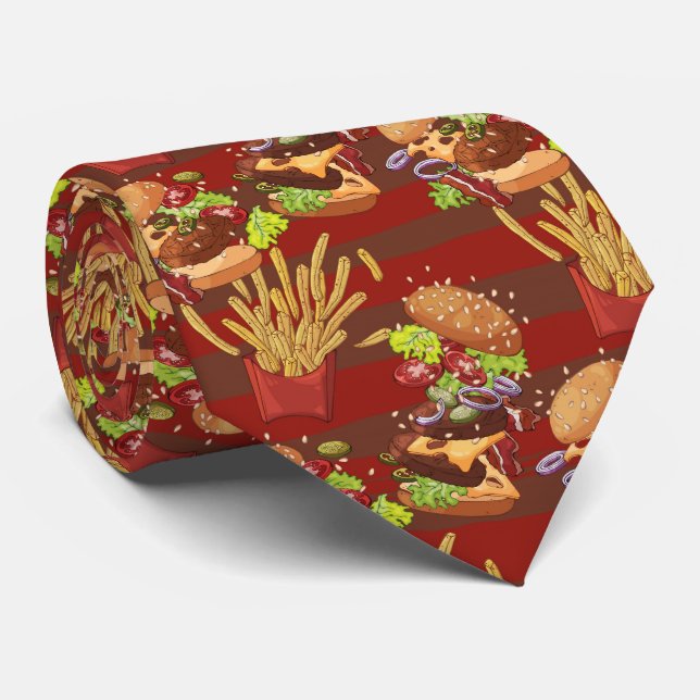 Coole Tiled Burgers Fried Pattern Fast Food Krawatte (Gerollt)