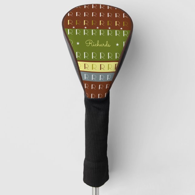 coole Töne, Streifen, Monogramm Golf Headcover (Vorderseite)
