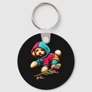 Coole Toy-Pudel-Hund-Skateboard-Illustrationskunst Schlüsselanhänger