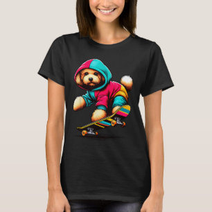 Coole Toy-Pudel-Hund-Skateboard-Illustrationskunst T-Shirt