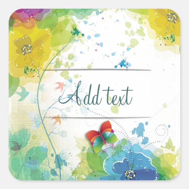 Coole trendige Blume Spritzer Schmetterling Quadratischer Aufkleber (Vorderseite)