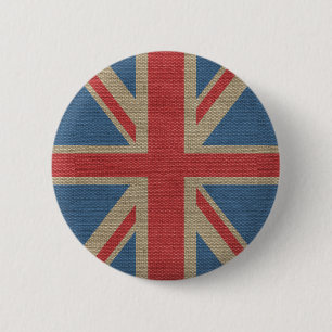 Coole trendige UK-Union-Jack-Flagge Jute Textur Button