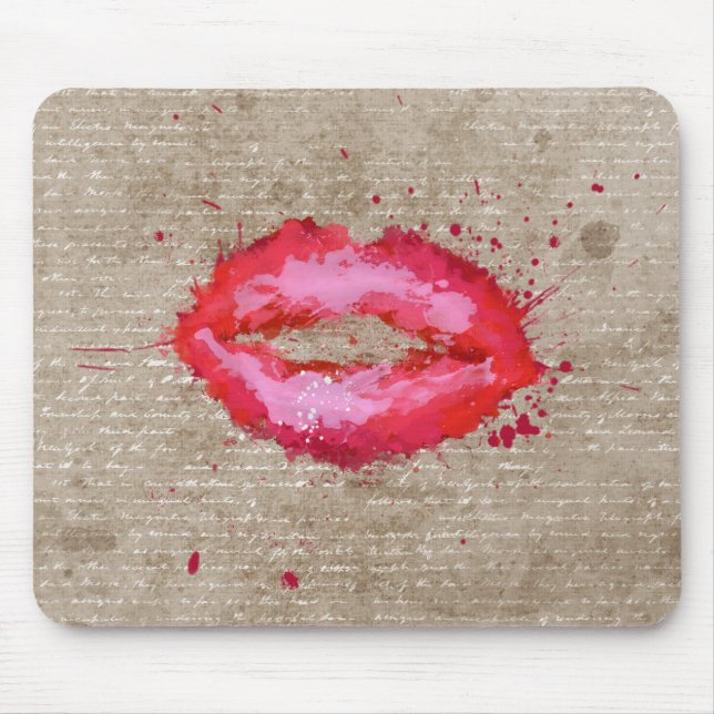 Coole trendige Vintage Aquarelllips Spritzer Mousepad (Vorne)