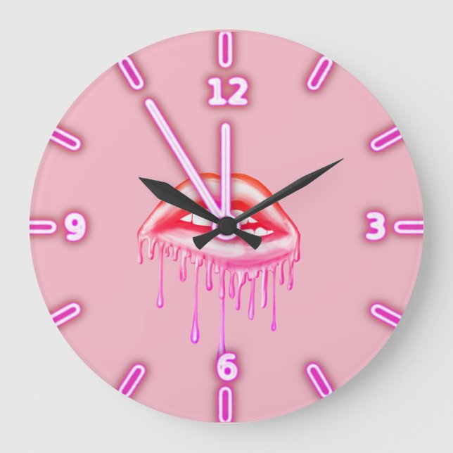 Coole Trendy Metallic Dripping Lips Große Wanduhr (Vorderseite)
