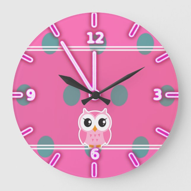 Coole trendy Polka Dosen mit Niedlichem Schüssel Große Wanduhr (Vorderseite)