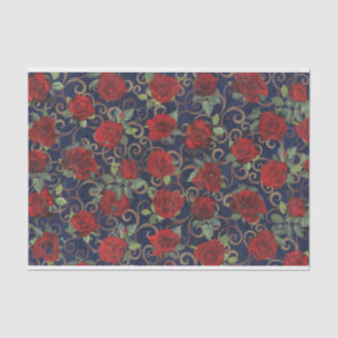 Coole Trippy-Glitch Damask Moderne Rote Rose Navy Seidenpapier