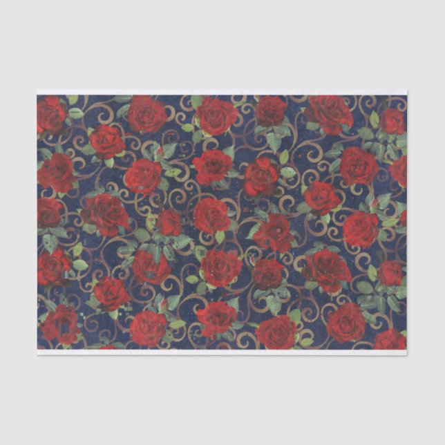 Coole Trippy-Glitch Damask Moderne Rote Rose Navy Seidenpapier (Vorderseite)