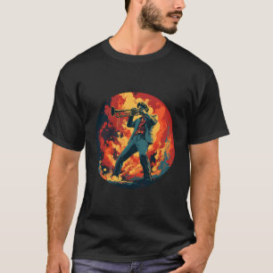 Coole Trompetenmusik mit Flammen für Musiker und C T-Shirt