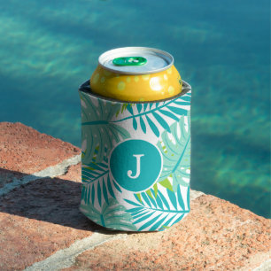 Coole tropische Blätter Mit Monogramm Dosenkühler