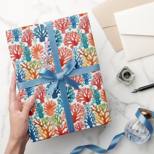 Coole tropische farbenfrohe Korallen Wasserfarben  Geschenkpapier (Schenken)