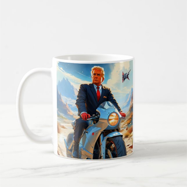 coole Trump Motorrad-Alien Planet Raumschiff MAGA Kaffeetasse (Links)