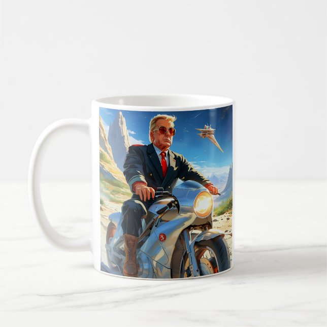coole Trump Motorrad-Alien Planet Raumschiff MAGA Kaffeetasse (Links)