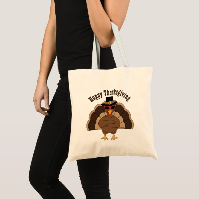 Coole Türkei mit Sonnenbrille Happy Thanksgiving Tragetasche (Vorderseite (Produkt))