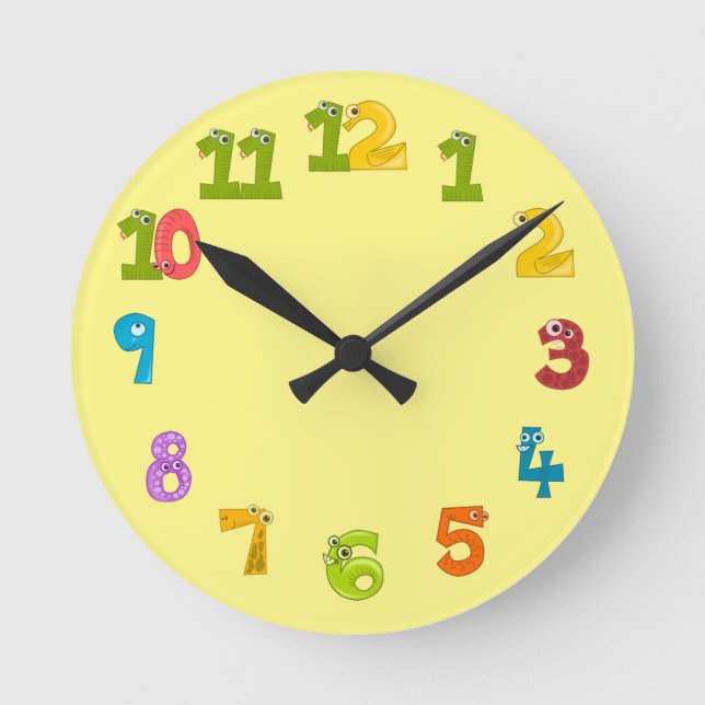 Coole Uhr mit gelben Tieren für Kinderzimmer (Vorderseite)