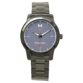 coole Uhr mit seinem Namen und Flugzeugen