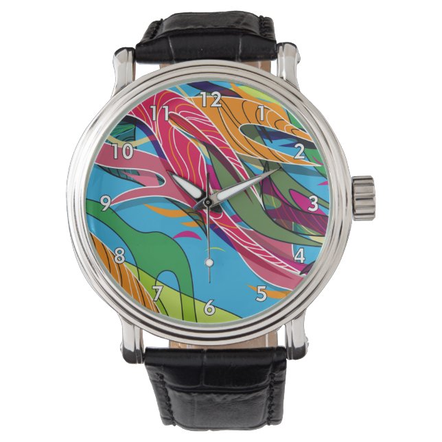 Coole und farbenfrohe Abstrakte Formen und Linien Armbanduhr (Vorderseite)