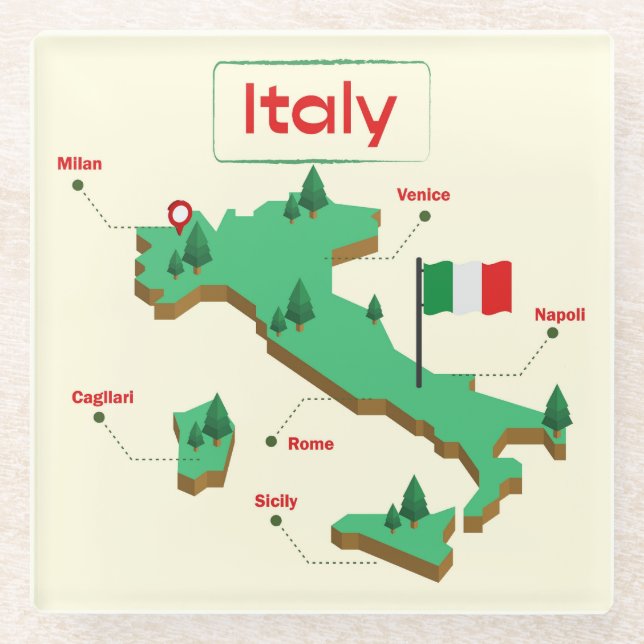 Coole und farbenfrohe Karte Italiens Glasuntersetzer (Vorderseite)