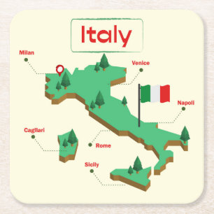 Coole und farbenfrohe Karte Italiens Rechteckiger Pappuntersetzer