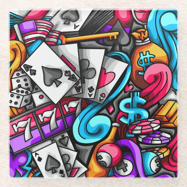 Coole und farbenfrohe Las Vegas Casino Glücksspiel Glasuntersetzer (Vorderseite)