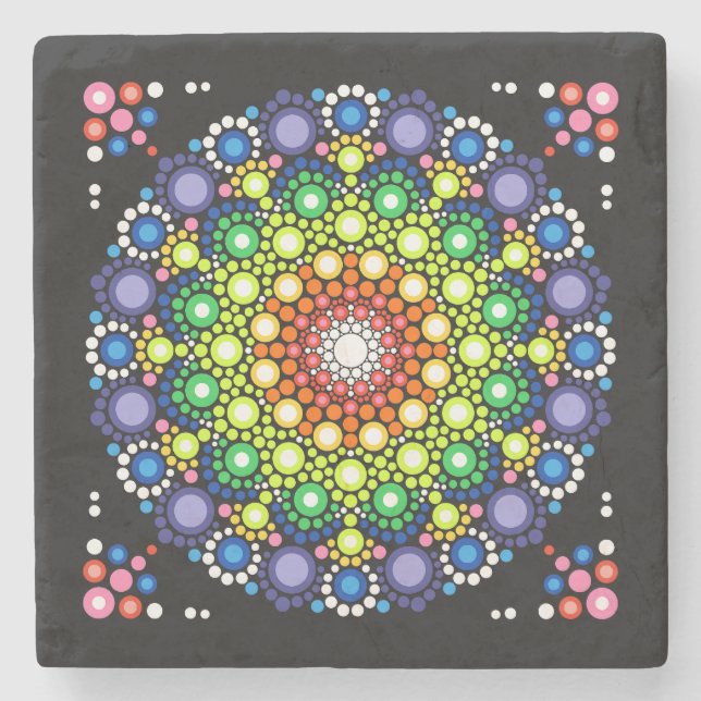 Coole und farbenfrohe Mandala-Blumenmuster Steinuntersetzer (Vorderseite)