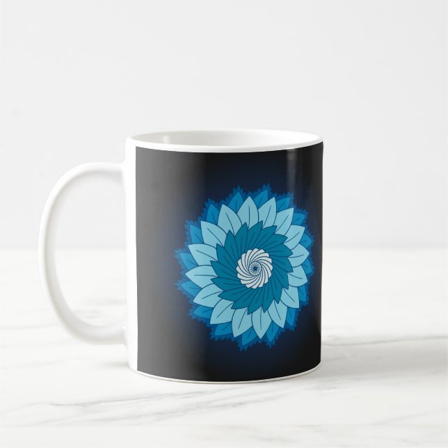 Coole und farbenfrohe Mandala Muster Blaue Flammen Kaffeetasse (Links)