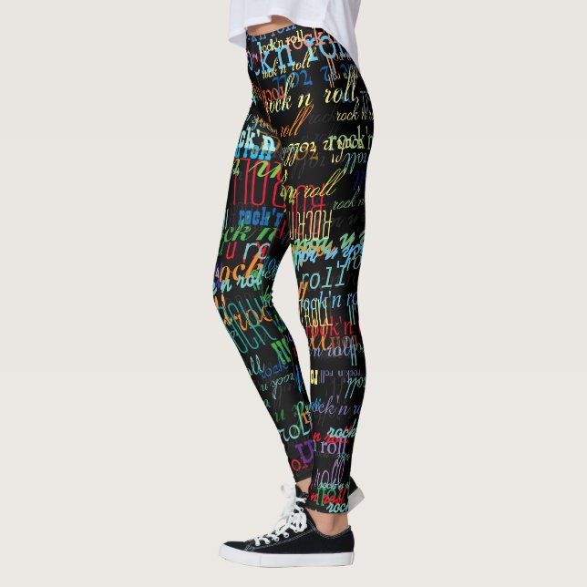 coole und farbenfrohe Rock & Roll-Muster schwarz Leggings (Links)