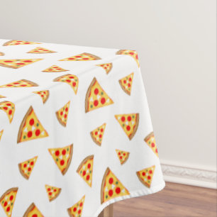 Coole und lustige Pizzaschnitte auf Weiß Tischdecke