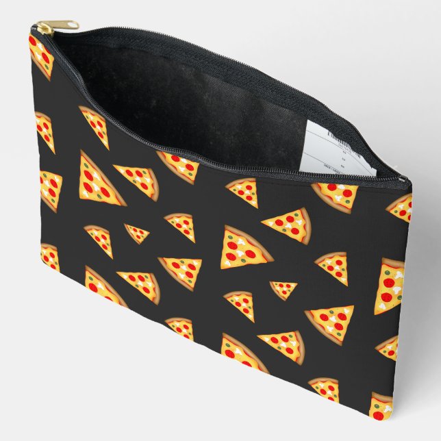Coole und lustige Pizzaslicen-Muster dunkelgrau Zubehörtasche (Offen)