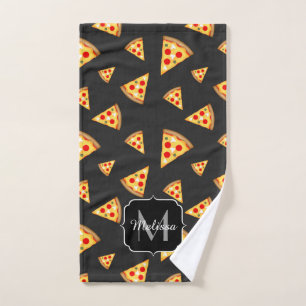 Coole und lustige Pizzaslicmuster Monogram Badhandtuch Set