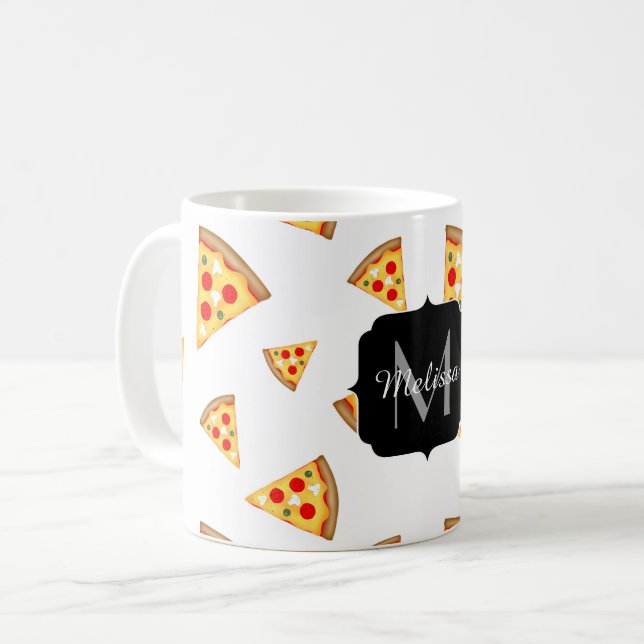 Coole und lustige Pizzaslicmuster Monogram Kaffeetasse (Vorderseite Links)
