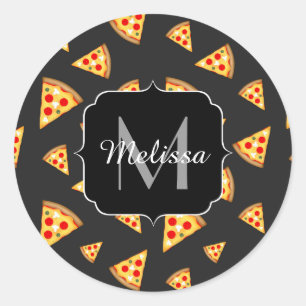 Coole und lustige Pizzaslicmuster Monogram Runder Aufkleber