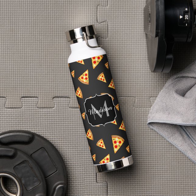 Coole und lustige Pizzaslicmuster Monogram Trinkflasche (Fitnessstudio)