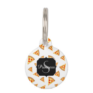Coole und lustige Pizzaslicmuster Monogramm weiß Haustiermarke