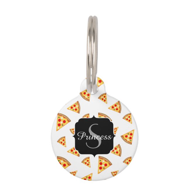 Coole und lustige Pizzaslicmuster Monogramm weiß Haustiermarke (Vorderseite)