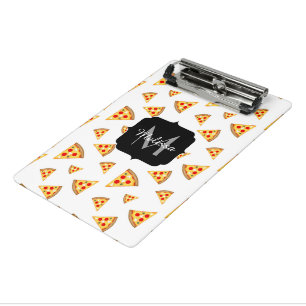 Coole und lustige Pizzaslicmuster Monogramm weiß Mini Klemmbrett