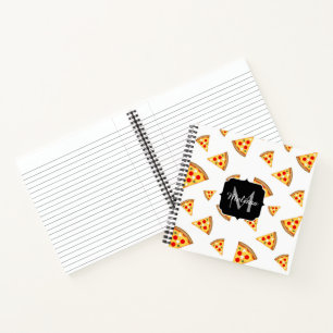 Coole und lustige Pizzaslicmuster Monogramm weiß Notizbuch
