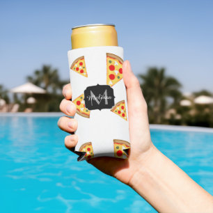 Coole und lustige Pizzaslicmuster Monogramm weiß Selters Dosenkühler