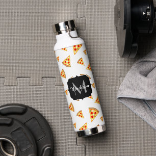 Coole und lustige Pizzaslicmuster Monogramm weiß Trinkflasche