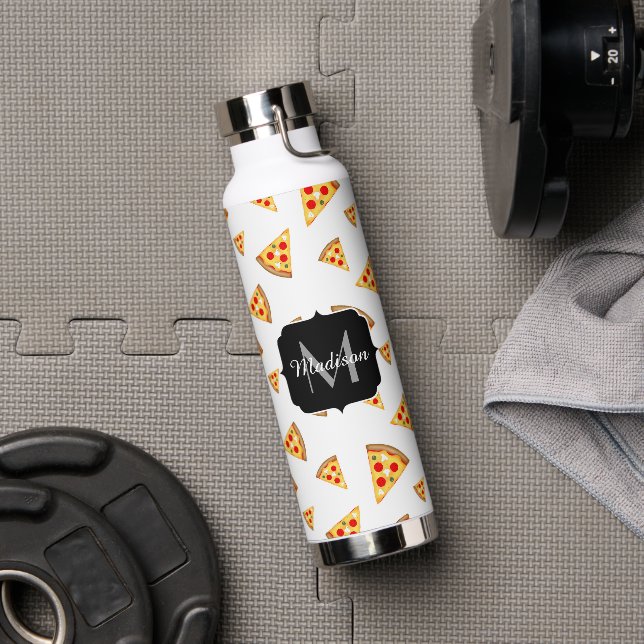 Coole und lustige Pizzaslicmuster Monogramm weiß Trinkflasche (Fitnessstudio)