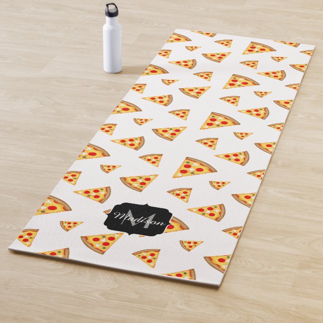 Coole und lustige Pizzaslicmuster Monogramm weiß Yogamatte (Beispiel)