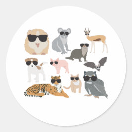 Coole und lustige Tiere mit Sonnenbrille Runder Aufkleber