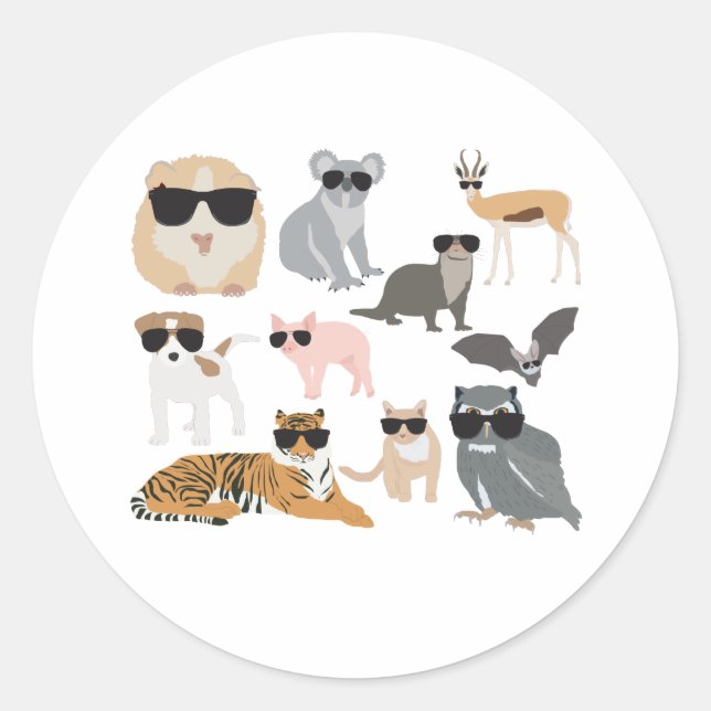 Coole und lustige Tiere mit Sonnenbrille Runder Aufkleber (Vorderseite)