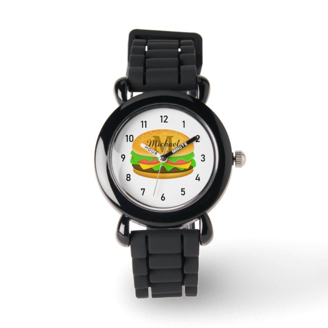 Coole und lustige Yummy-Monogramm und Nummern Armbanduhr (Vorderseite)