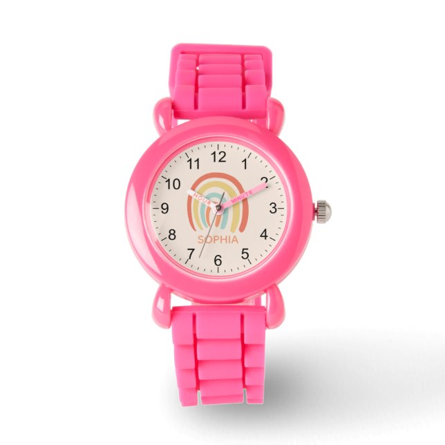 Coole und Niedliche Rosa Regenbogen Armbanduhr (Vorderseite)