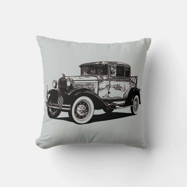 Coole und Spaß-Foto-Illustration des antiken Autos Kissen (Vorderseite)