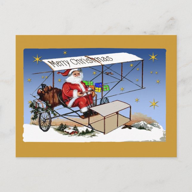 Coole Vintage Biplane Weihnachtsmann Feiertagspostkarte (Vorderseite)
