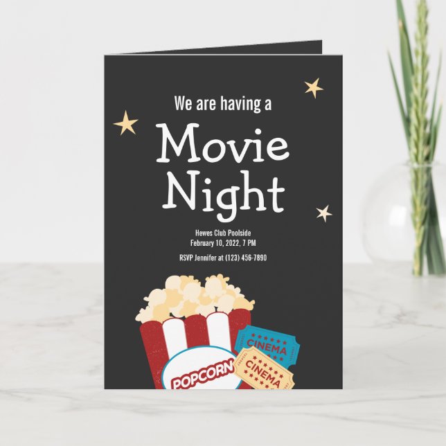 Coole Vintage Filmnacht Popcorn Einladung (Vorderseite)