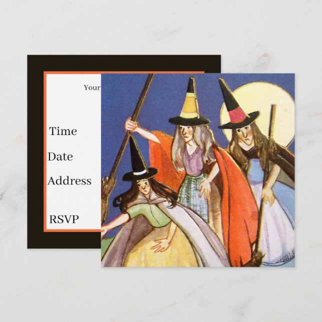 coole Vintage Halloween-Hexen Feiertag Einladung (Vorne/Hinten)