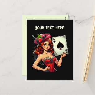 Coole Vintage-Lady-Poker Postkarte