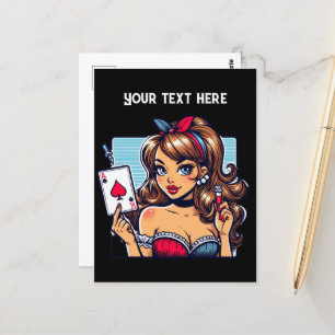 Coole Vintage-Lady-Poker Postkarte